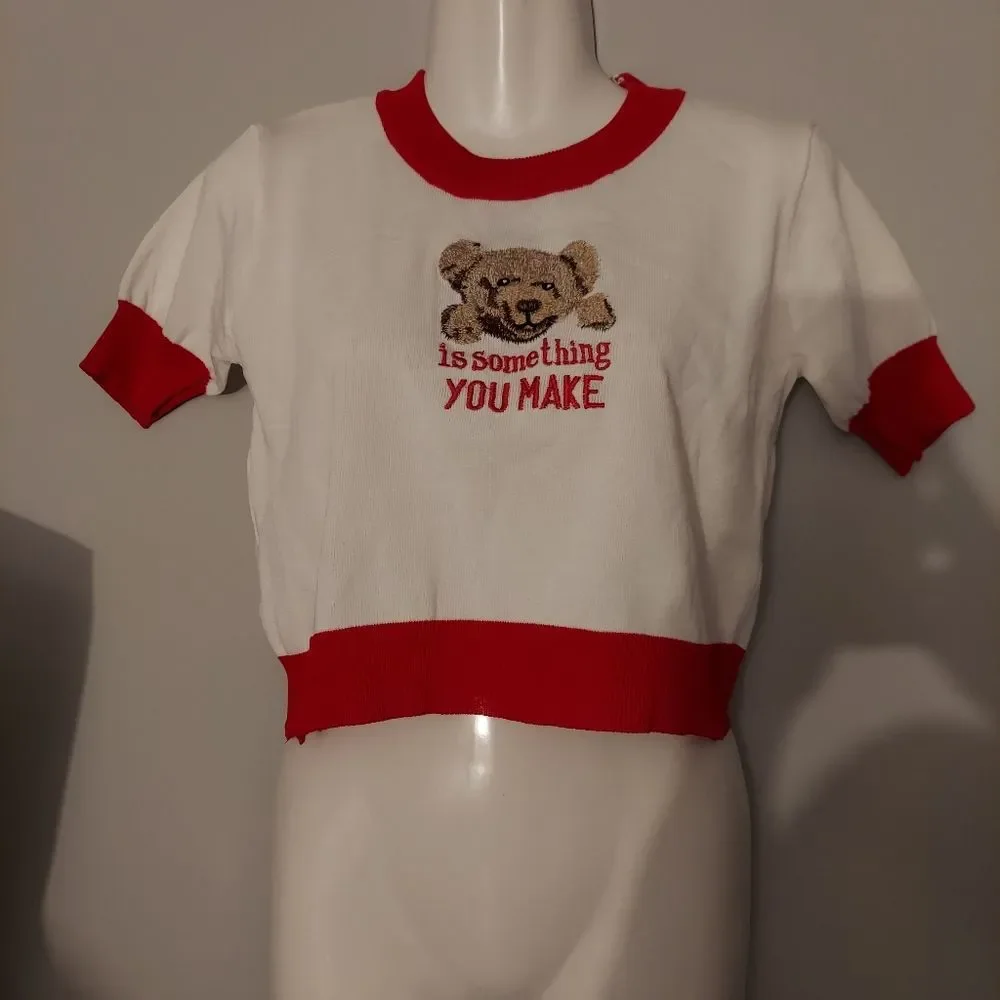 Bear Cropped Short-Sleeve Knit Top - Picture 2 of 5